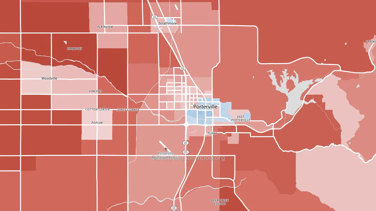 Porterville, CA block-group political-lean map