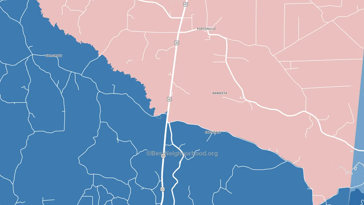 Porterville, MS block-group political-lean map