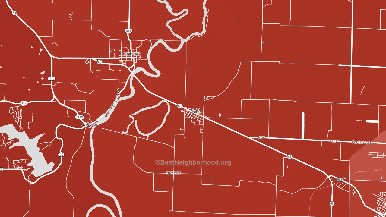 Portia, AR block-group political-lean map