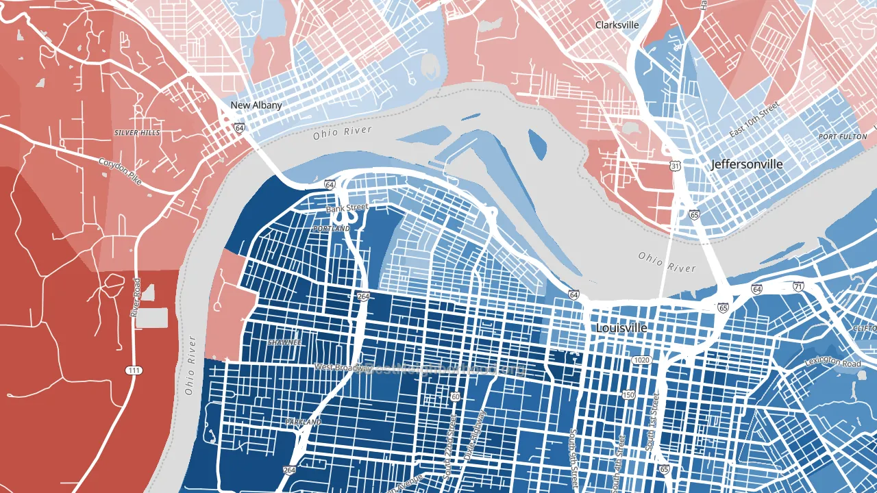 Portland, Louisville, KY block-group political-lean map