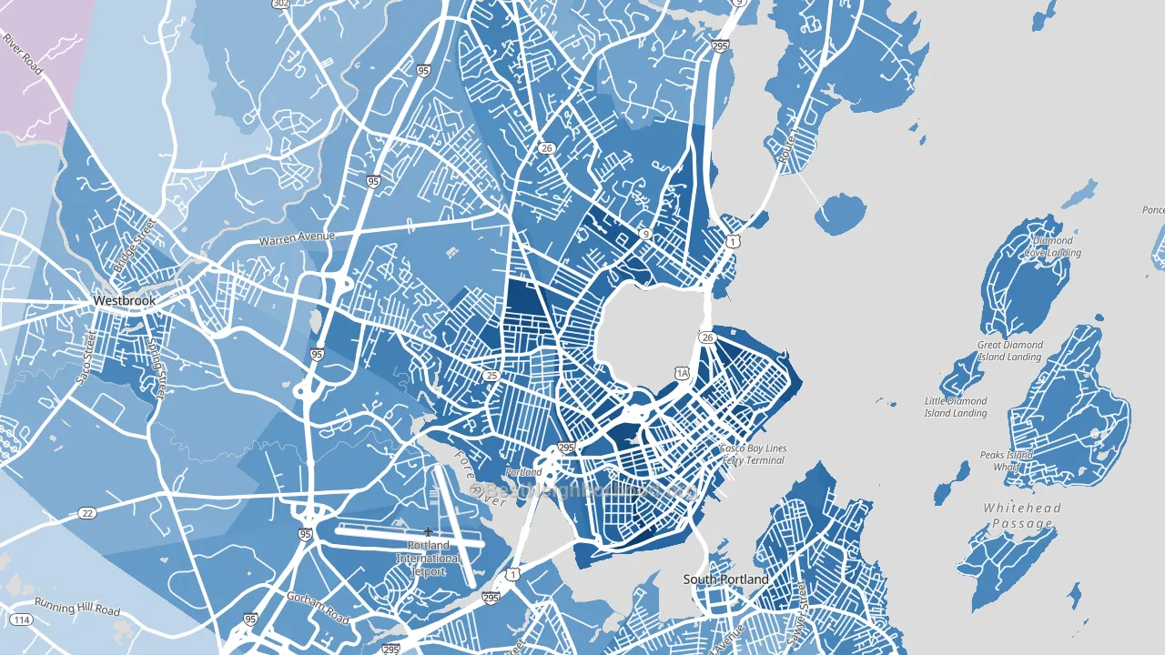 Portland, ME block-group political-lean map