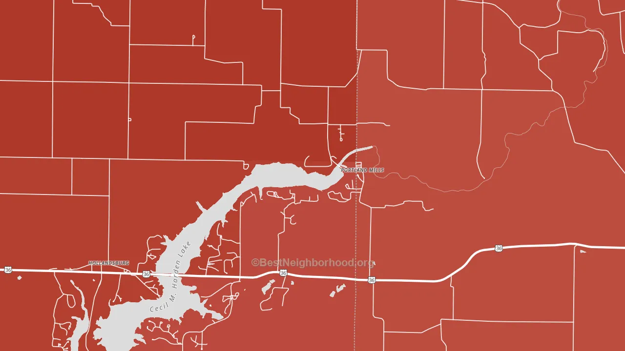 Portland Mills, IN block-group political-lean map