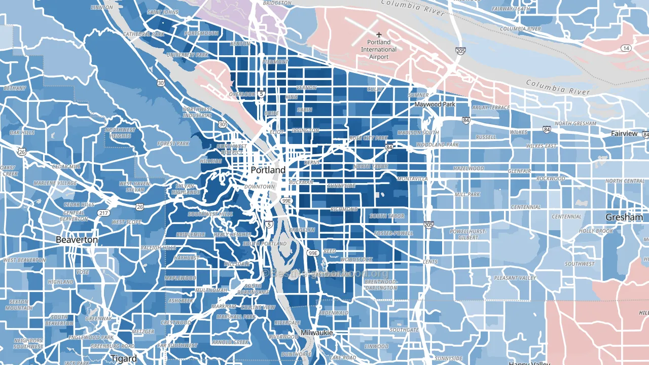 Portland, OR block-group political-lean map