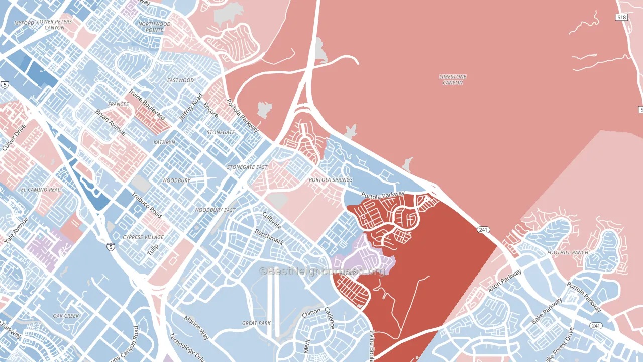 Portola Springs, Irvine, CA block-group political-lean map