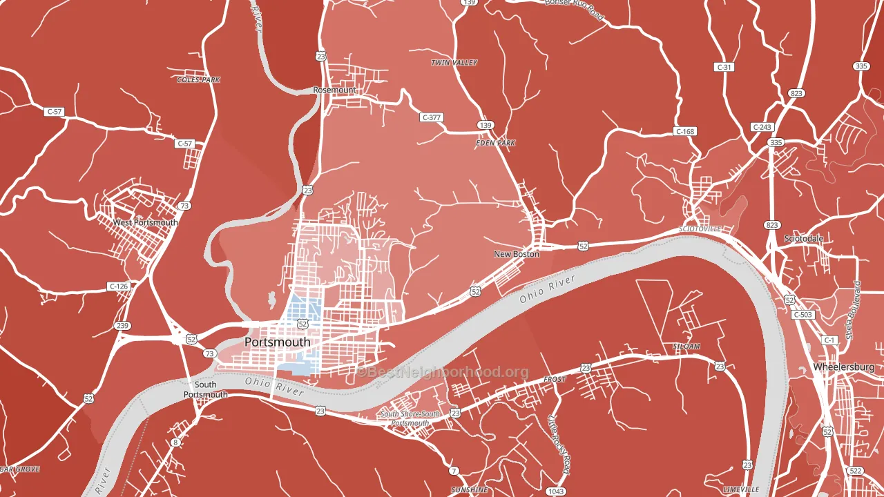 Portsmouth, OH block-group political-lean map