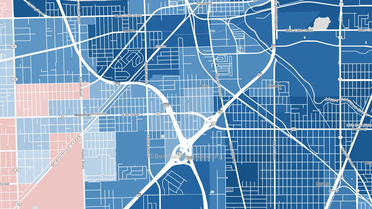 Posen, IL block-group political-lean map