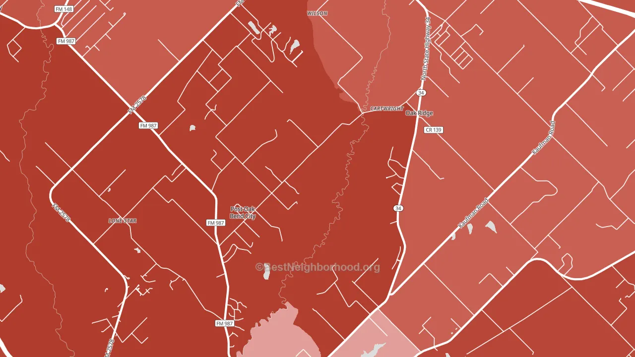 Post Oak Bend City, TX block-group political-lean map