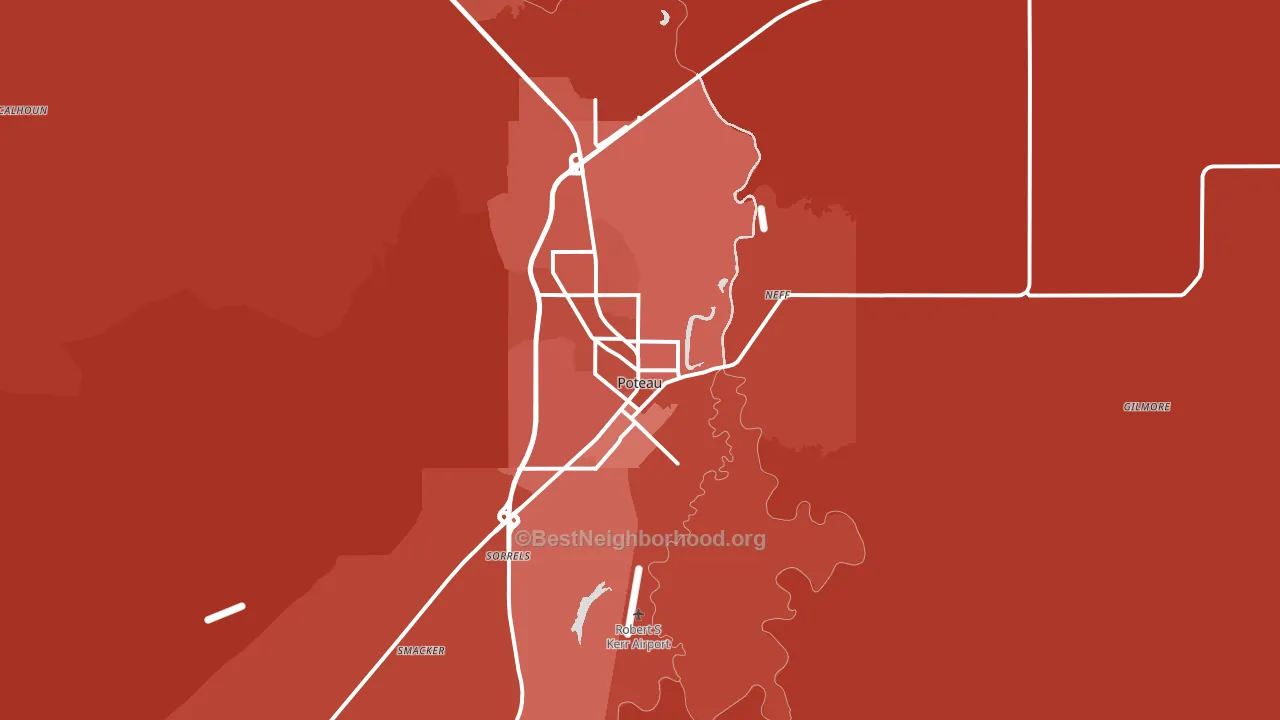 Poteau, OK block-group political-lean map