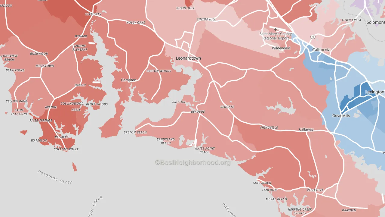 Potomac Shores, MD block-group political-lean map