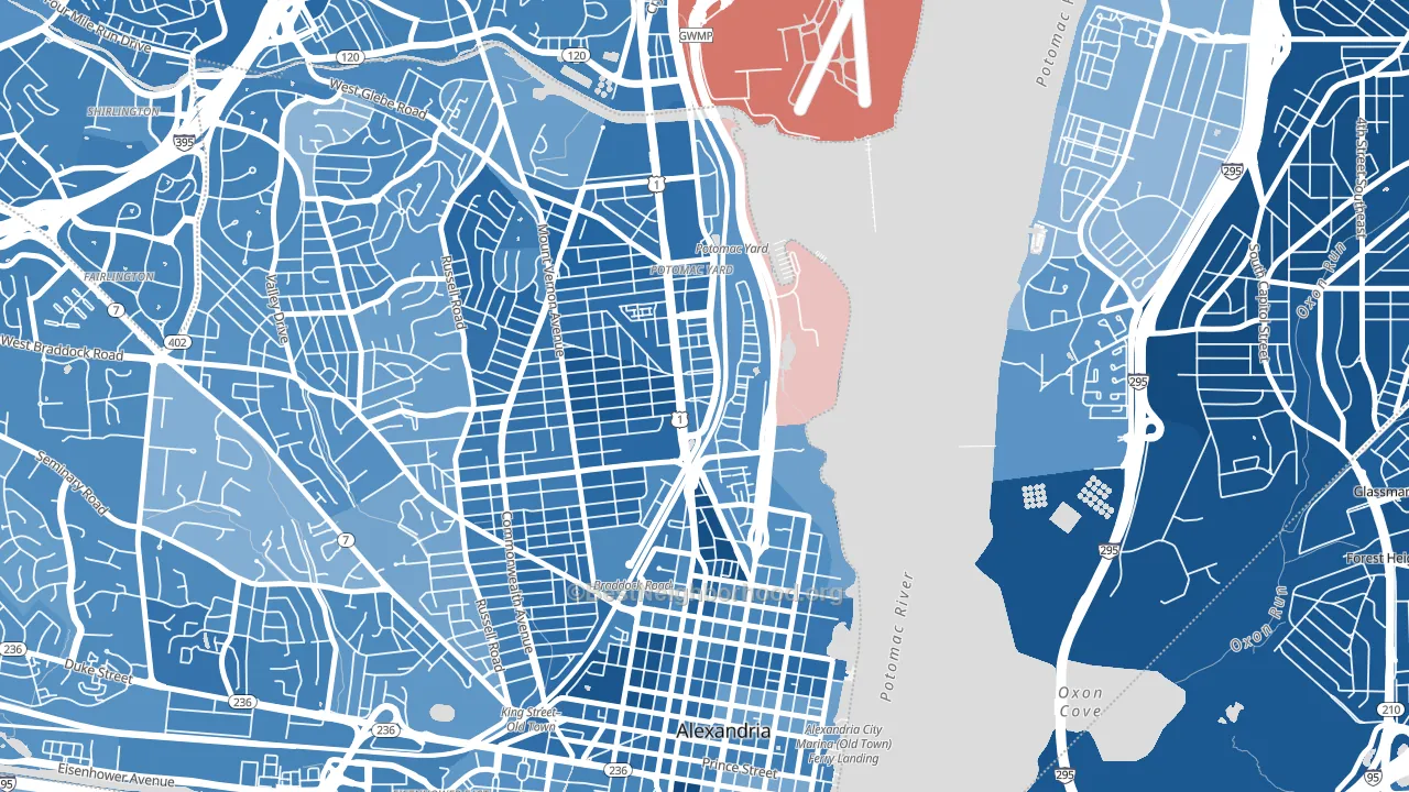 Potomac Yard-Potomac Greens, Alexandria, VA block-group political-lean map