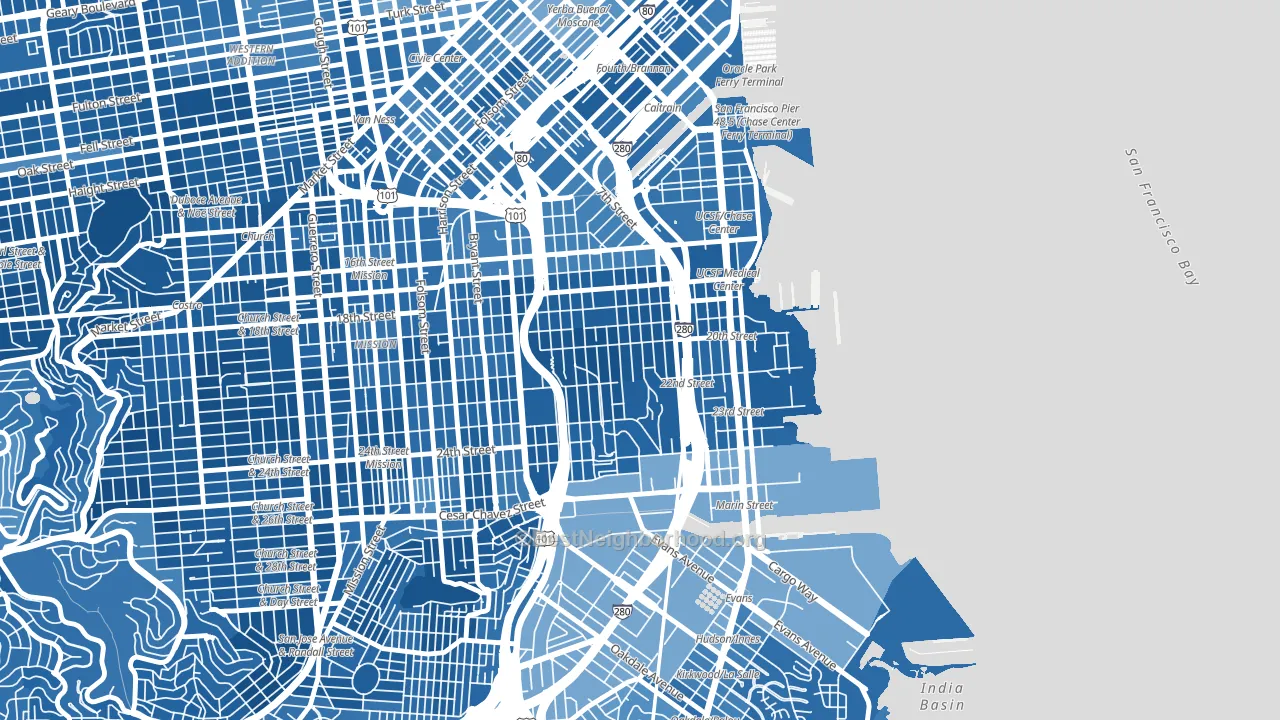 Potrero, San Francisco, CA block-group political-lean map