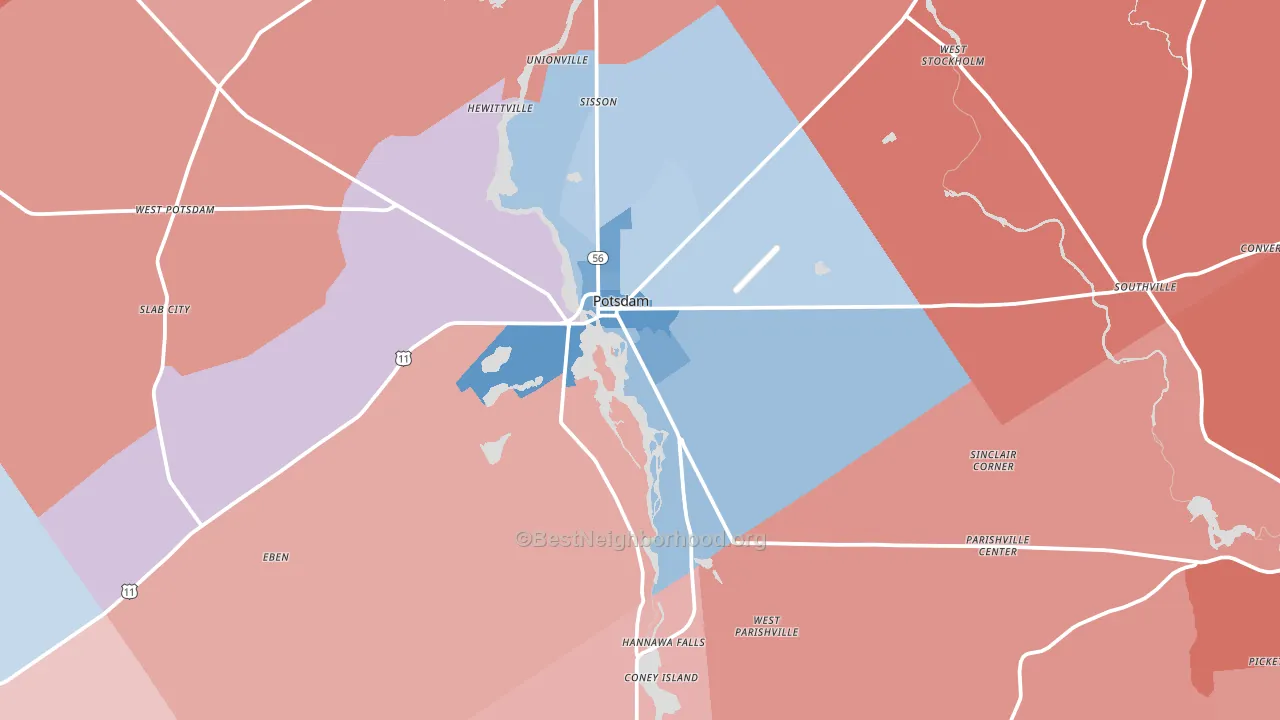Potsdam, NY block-group political-lean map