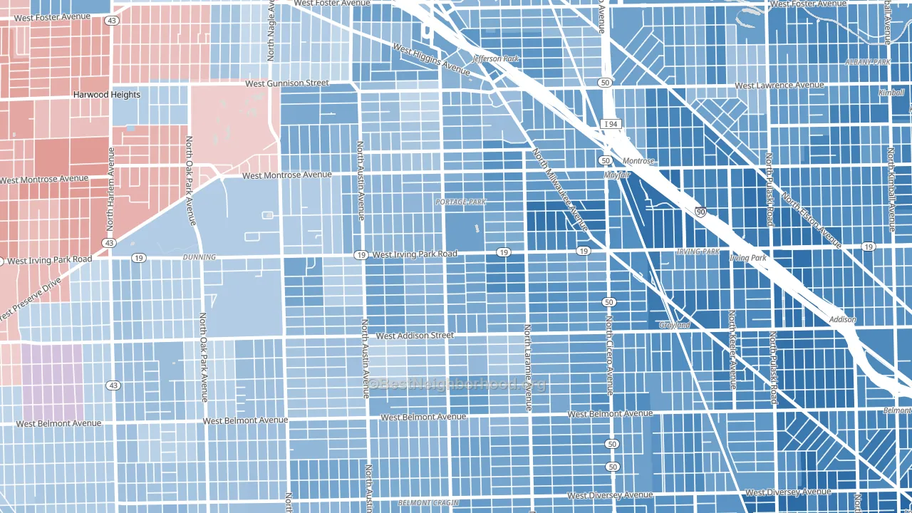 Pottage Park, Chicago, IL block-group political-lean map