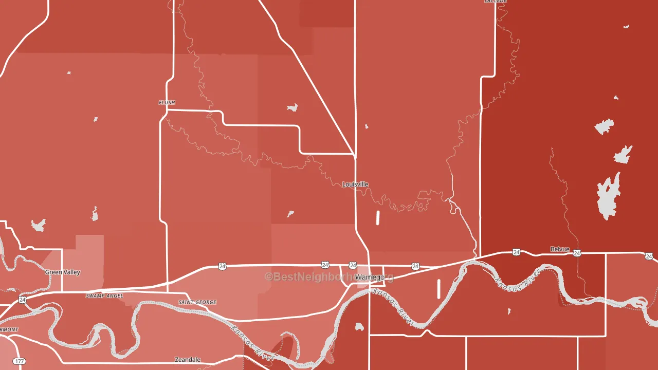 Pottawatomie County, KS block-group political-lean map