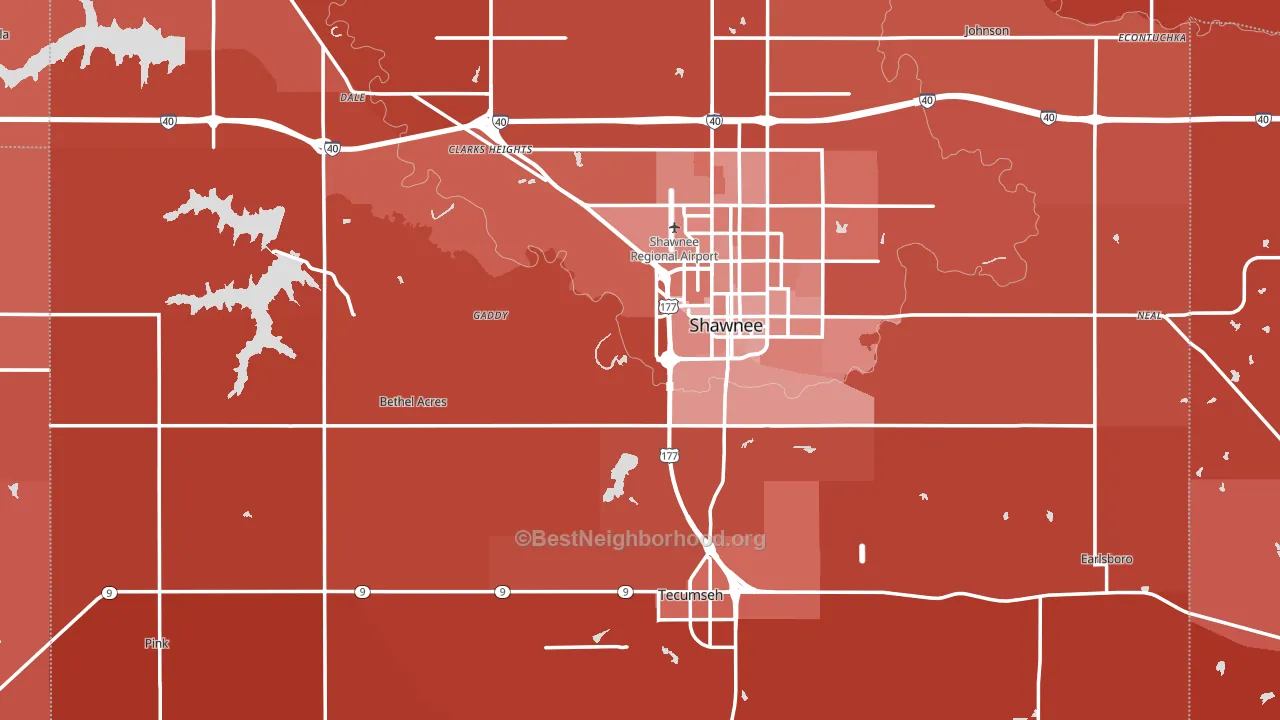 Pottawatomie County, OK block-group political-lean map
