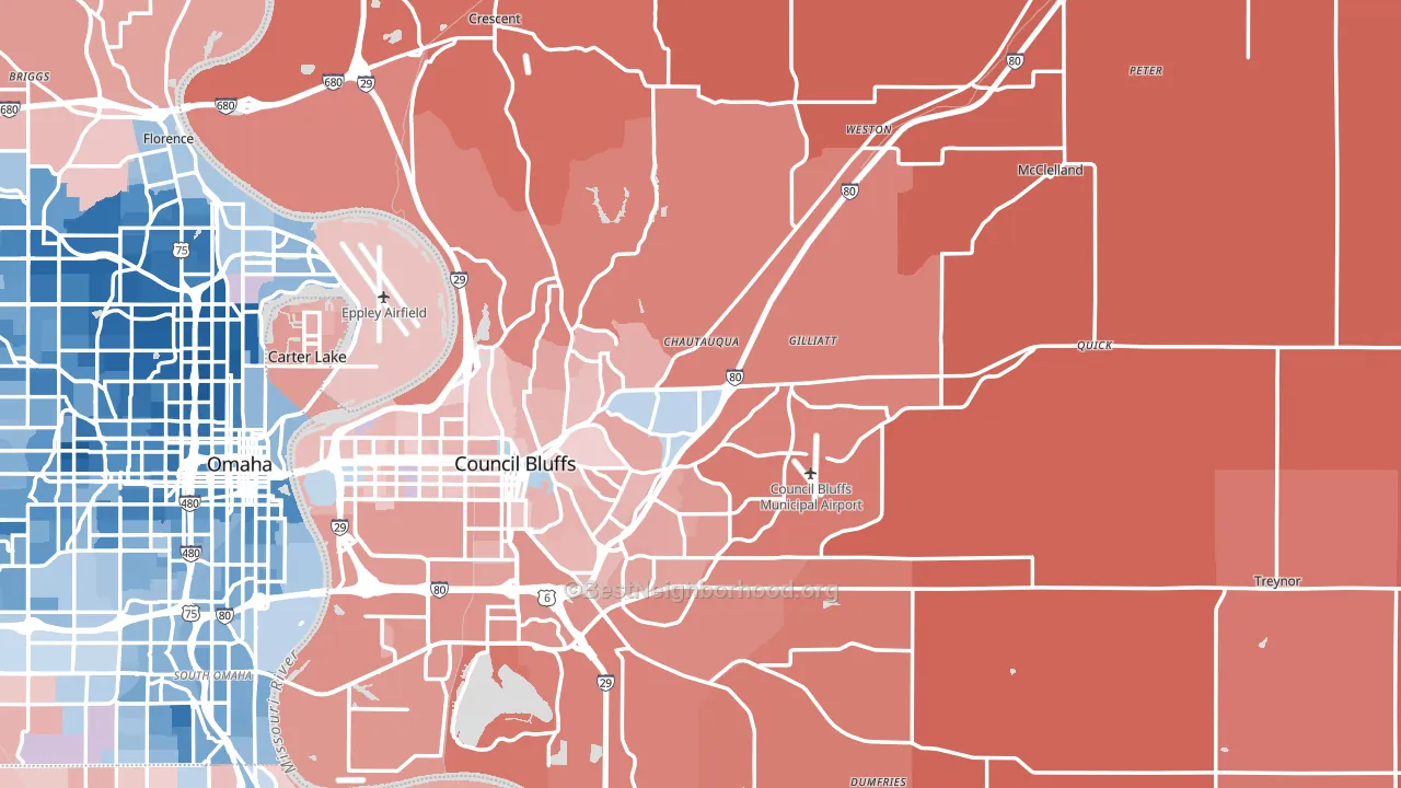 Pottawattamie County, IA block-group political-lean map