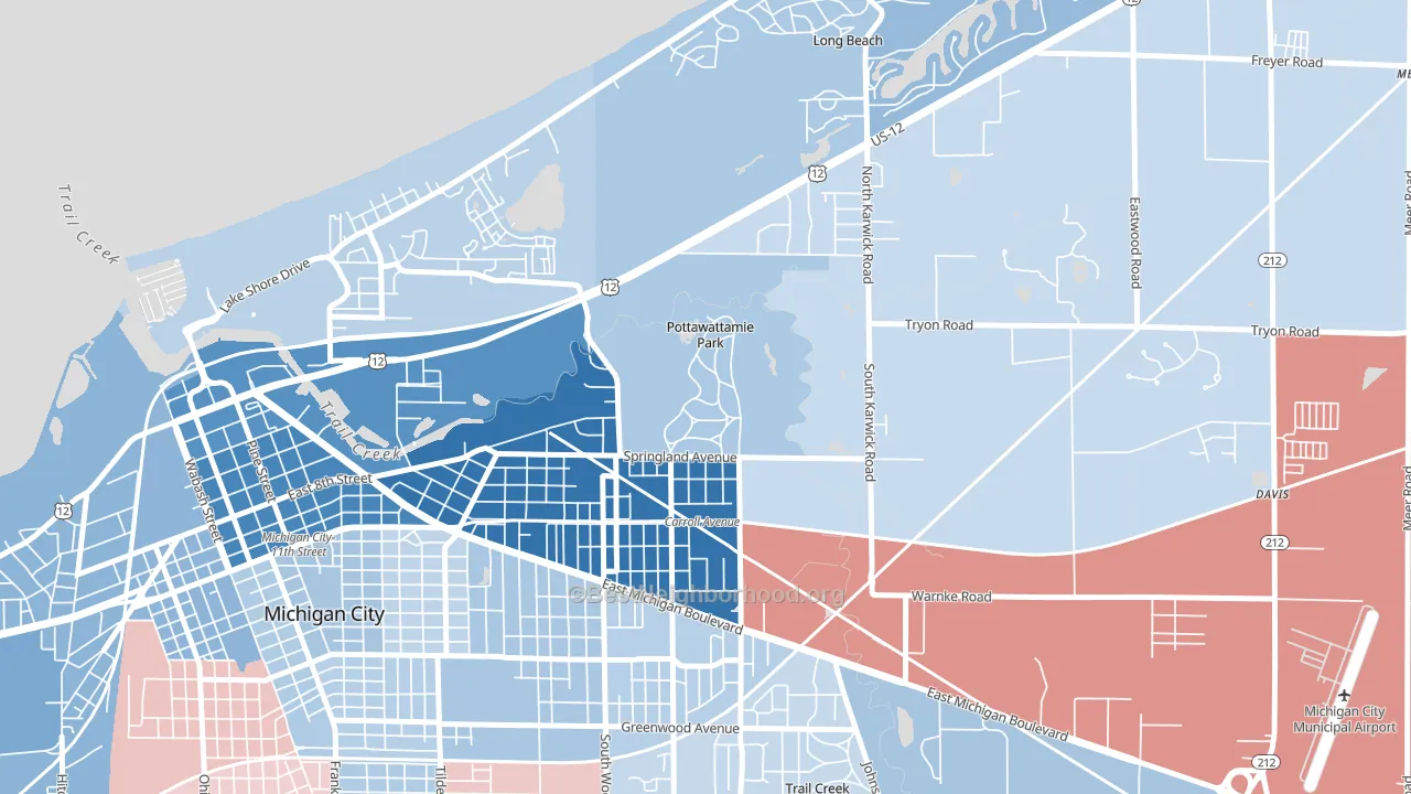 Pottawattamie Park, IN block-group political-lean map