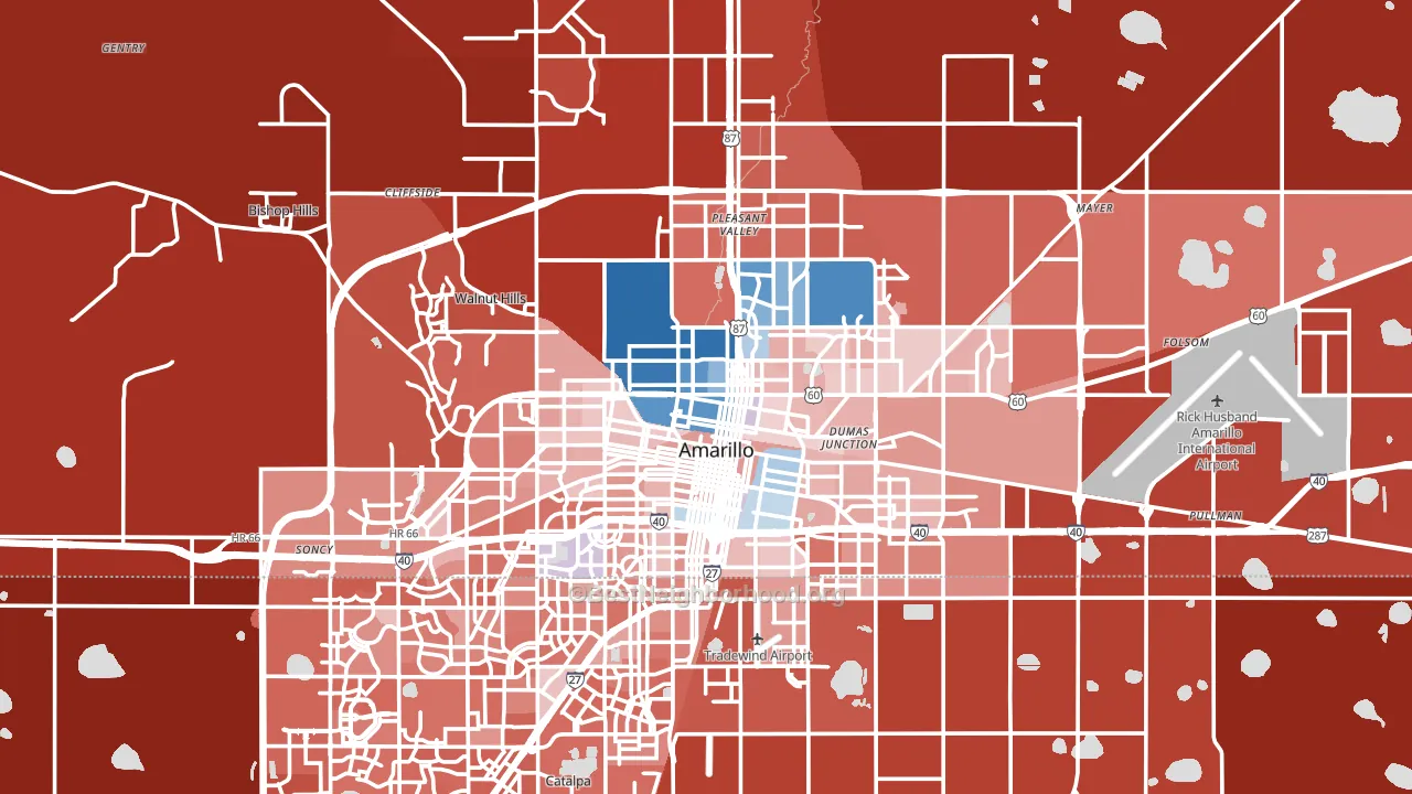 Potter County, TX block-group political-lean map