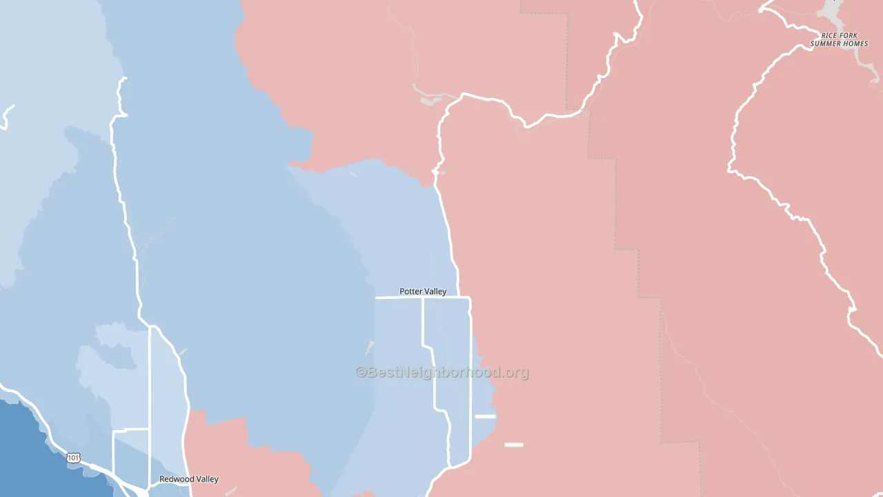 Potter Valley, CA block-group political-lean map