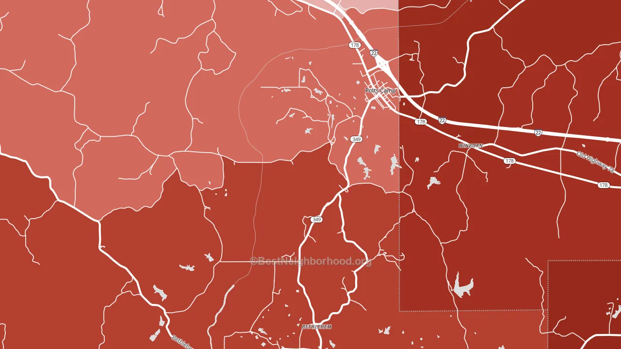 Potts Camp, MS block-group political-lean map