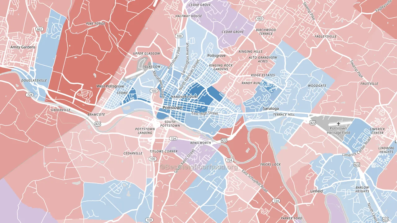 Pottstown, PA block-group political-lean map