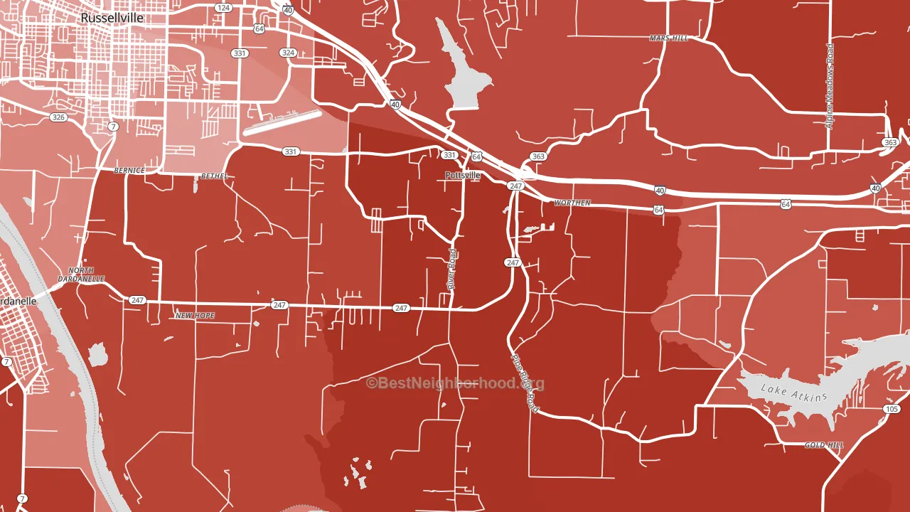 Pottsville, AR block-group political-lean map