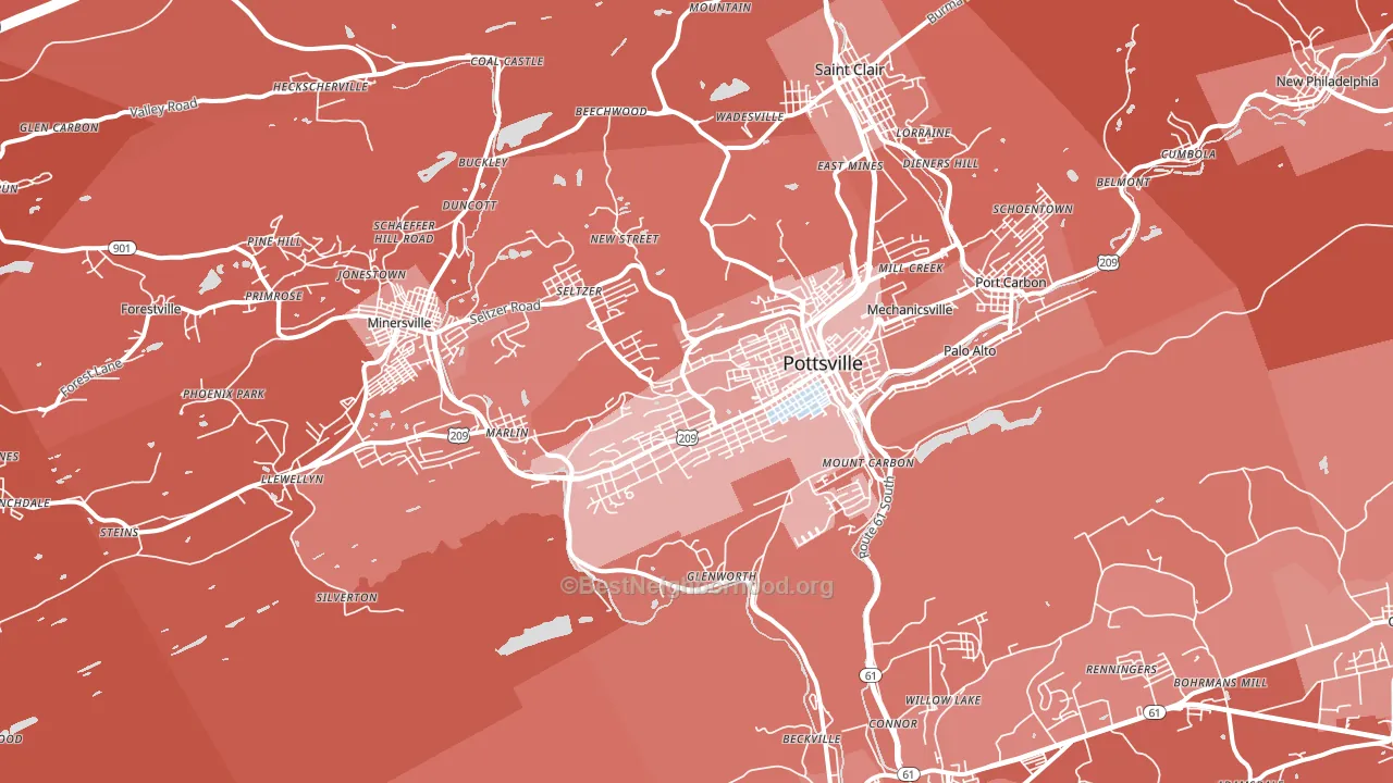 Pottsville, PA block-group political-lean map