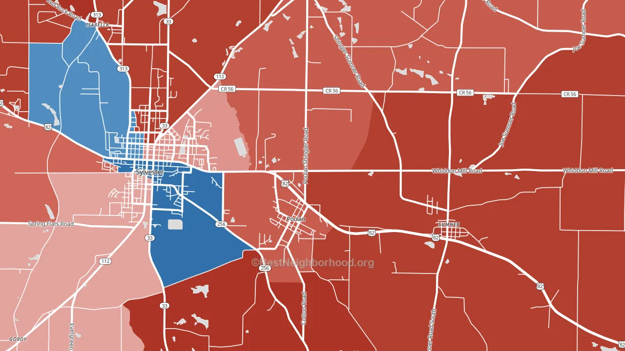 Poulan, GA block-group political-lean map