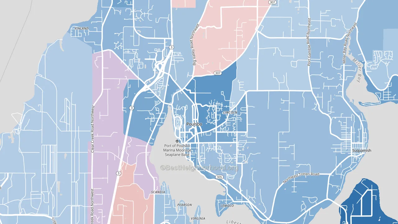 Poulsbo, WA block-group political-lean map