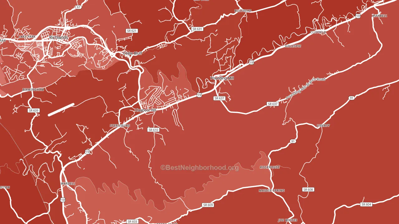 Pounding Mill, VA block-group political-lean map