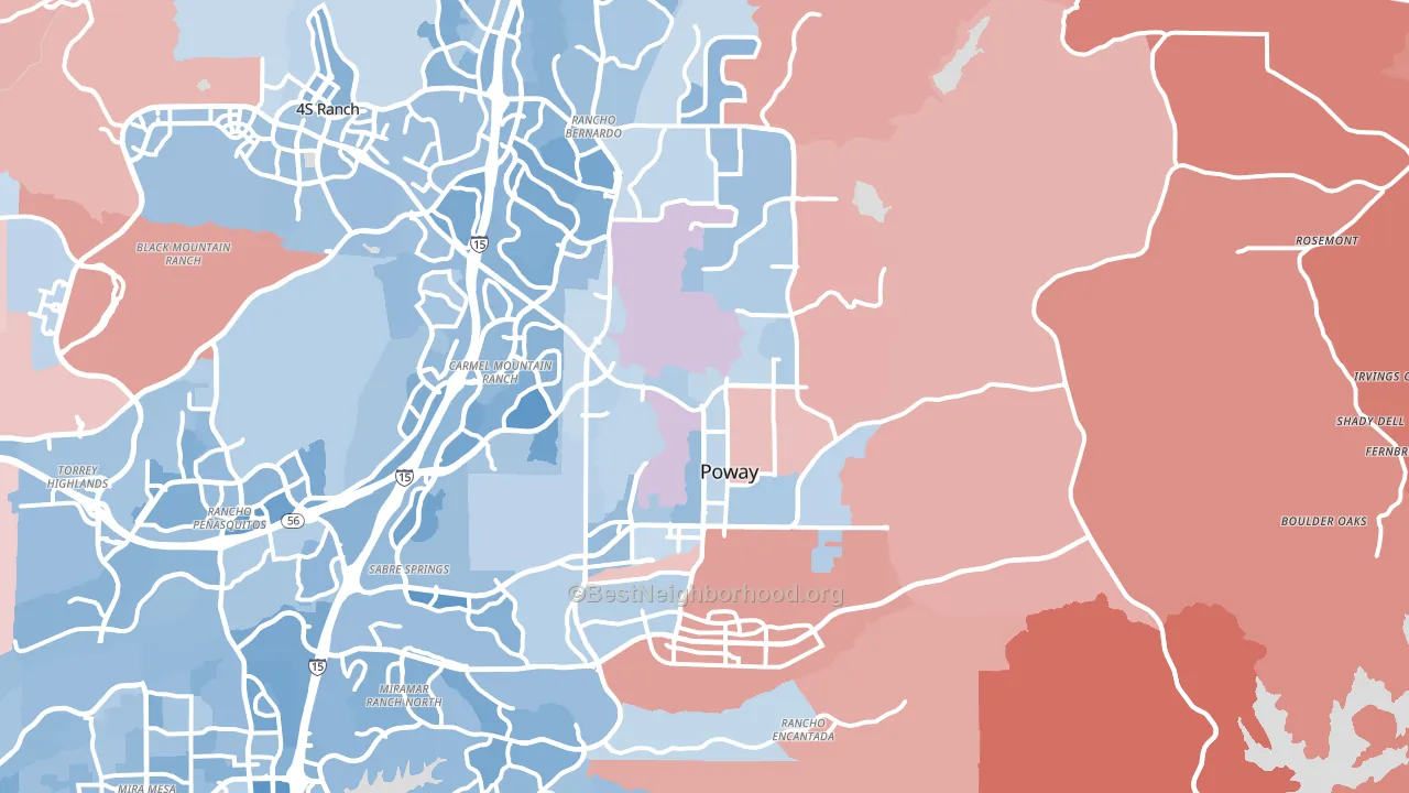 Poway, CA block-group political-lean map