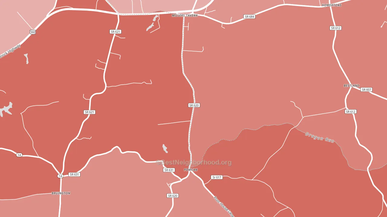 Powcan, VA block-group political-lean map