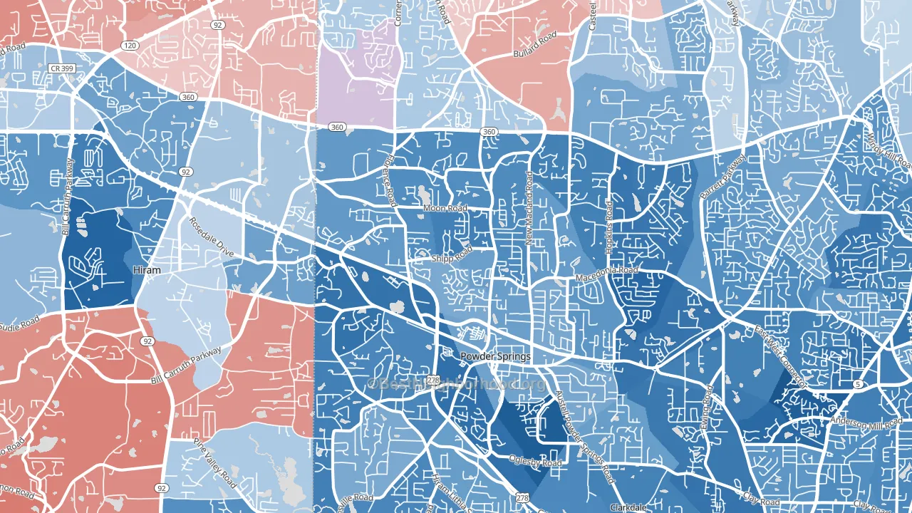 Powder Springs, GA block-group political-lean map