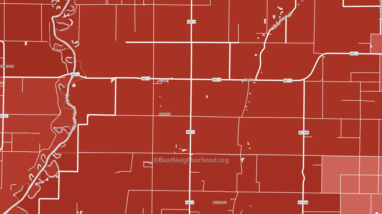Powe, MO block-group political-lean map