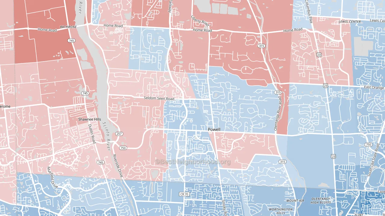 Powell, OH block-group political-lean map