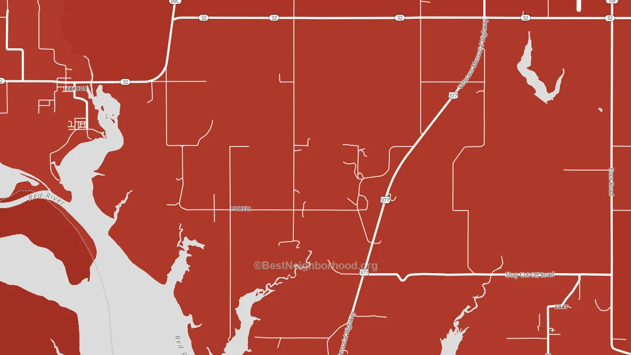 Powell, OK block-group political-lean map