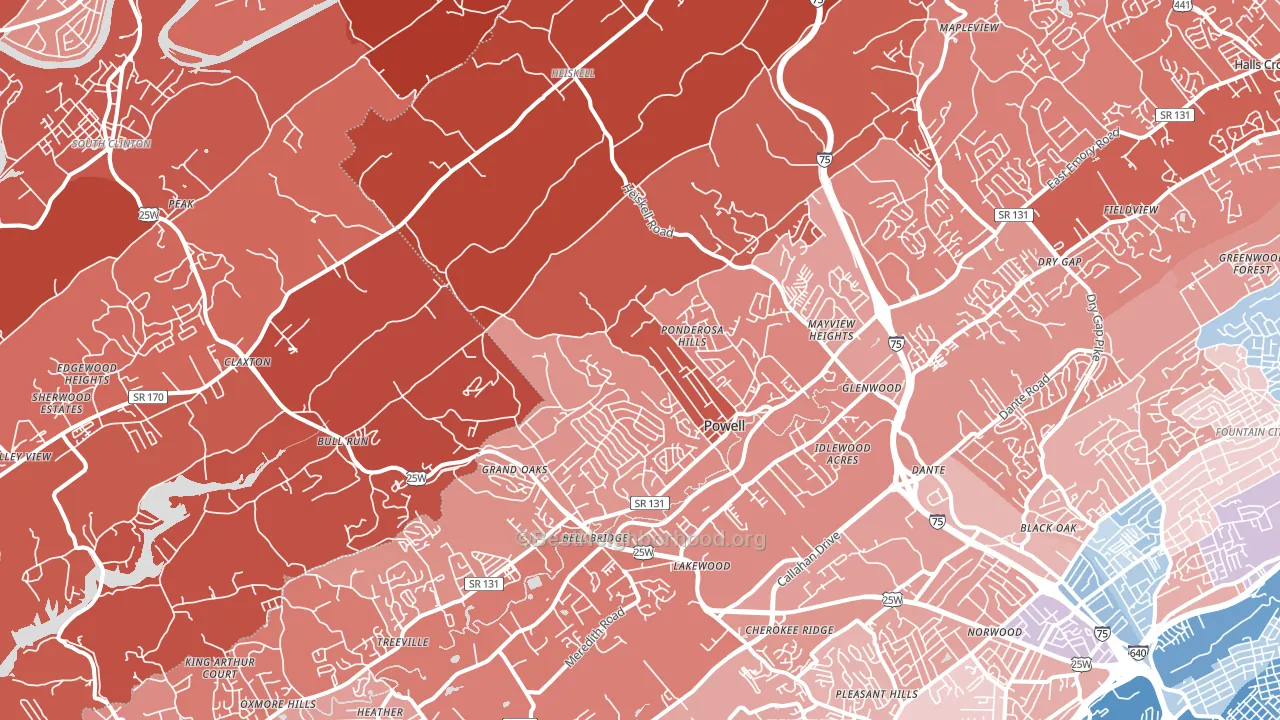 Powell, TN block-group political-lean map