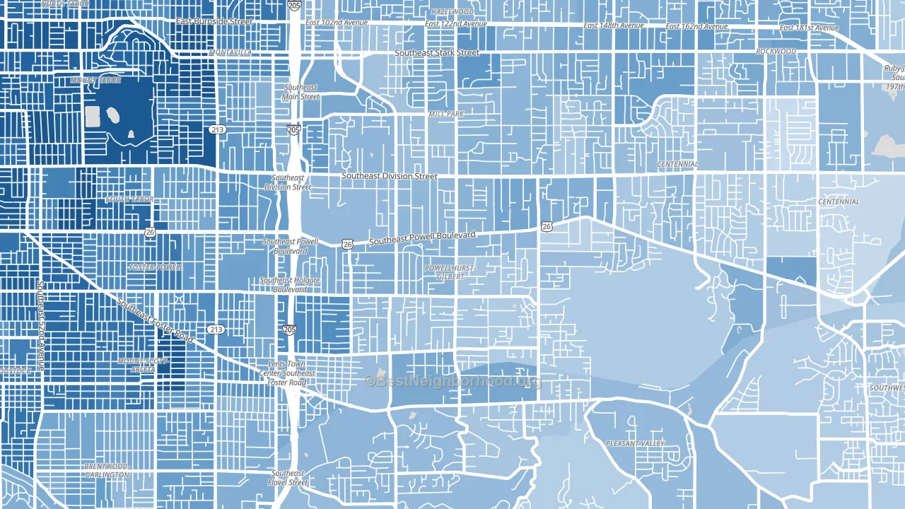 Powellhurst-Gilbert, Portland, OR block-group political-lean map