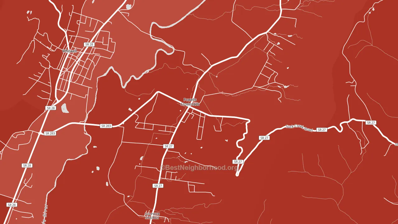 Powells Crossroads, TN block-group political-lean map