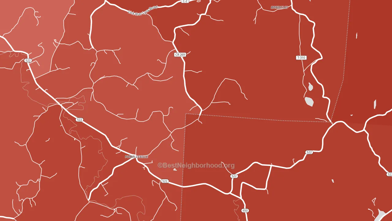 Powellsville, OH block-group political-lean map