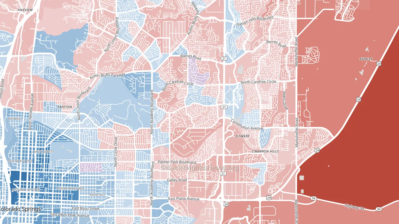 Powers, Colorado Springs, CO block-group political-lean map