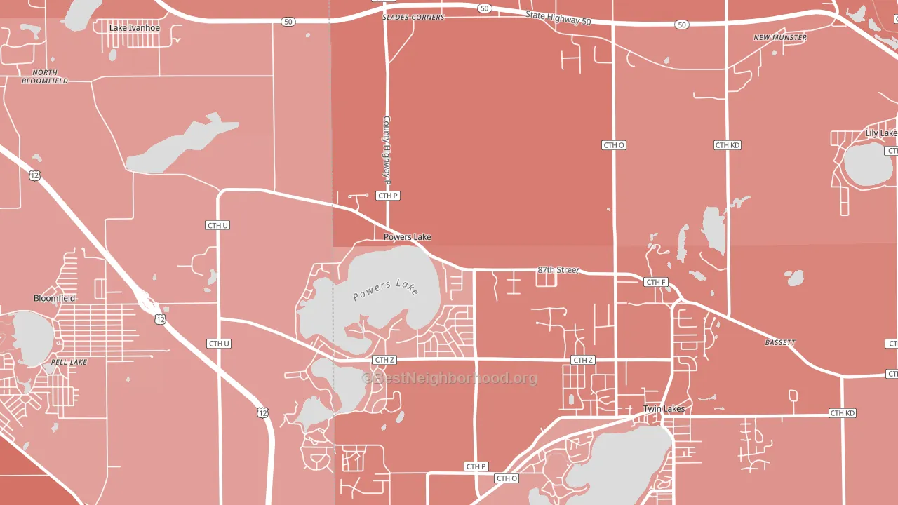 Powers Lake, WI block-group political-lean map