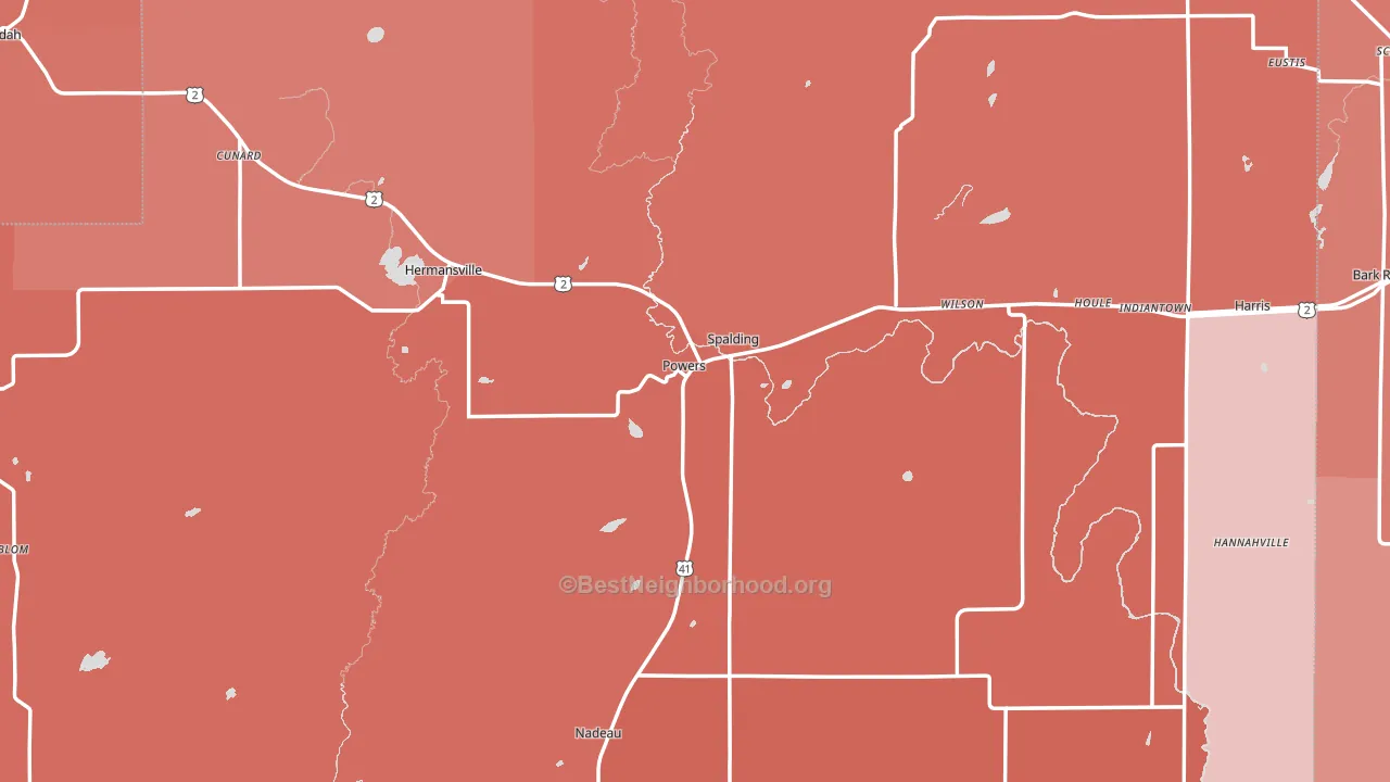Powers, MI block-group political-lean map