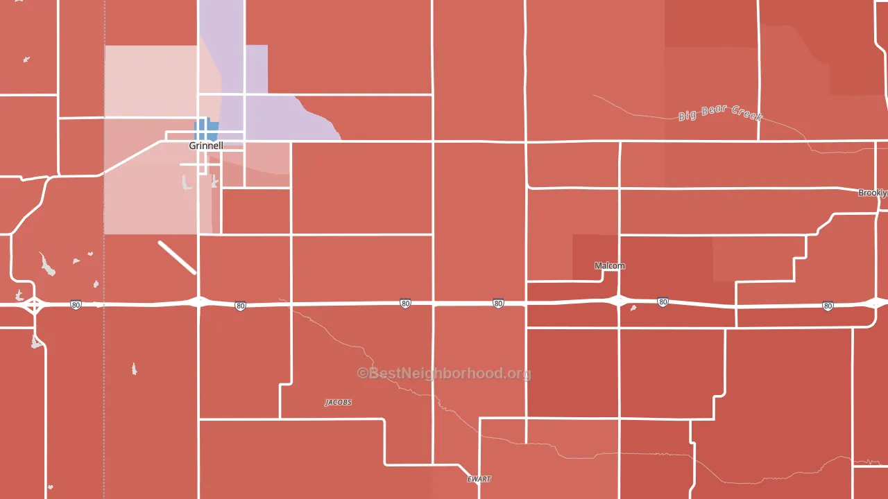 Poweshiek County, IA block-group political-lean map