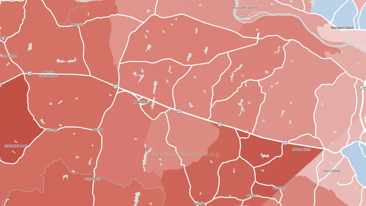 Powhatan County, VA block-group political-lean map