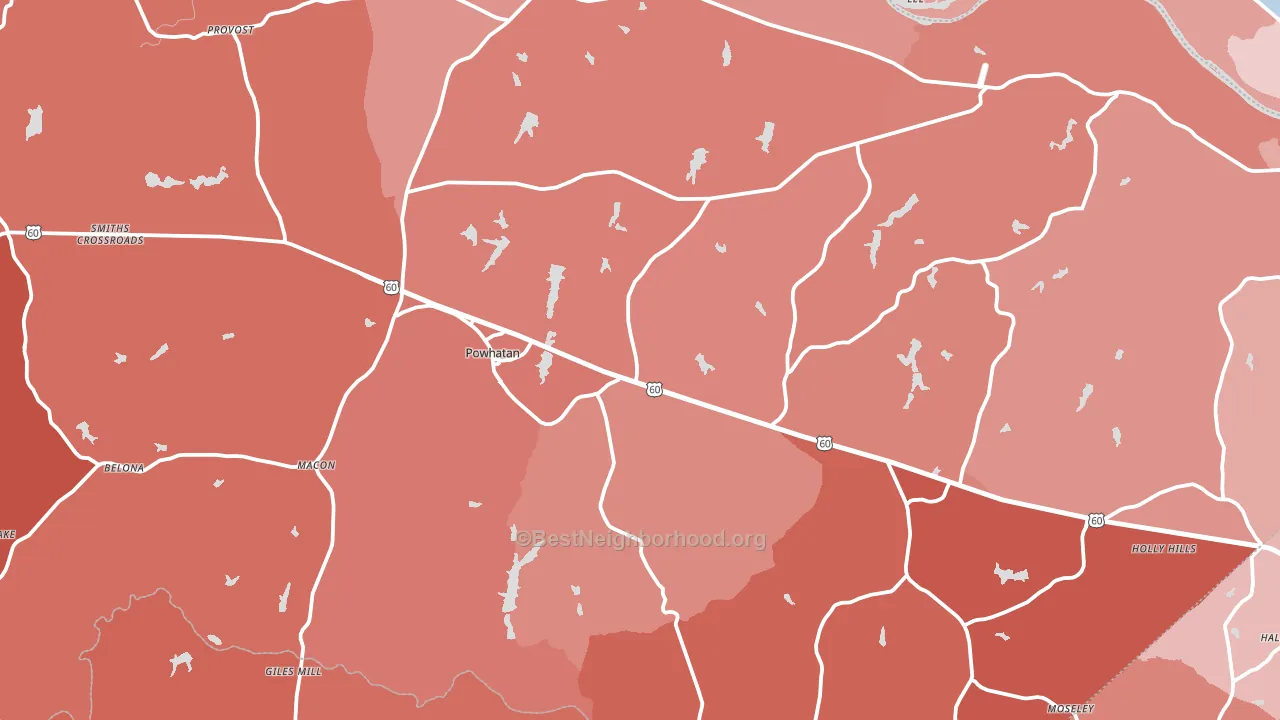 Powhatan, VA block-group political-lean map