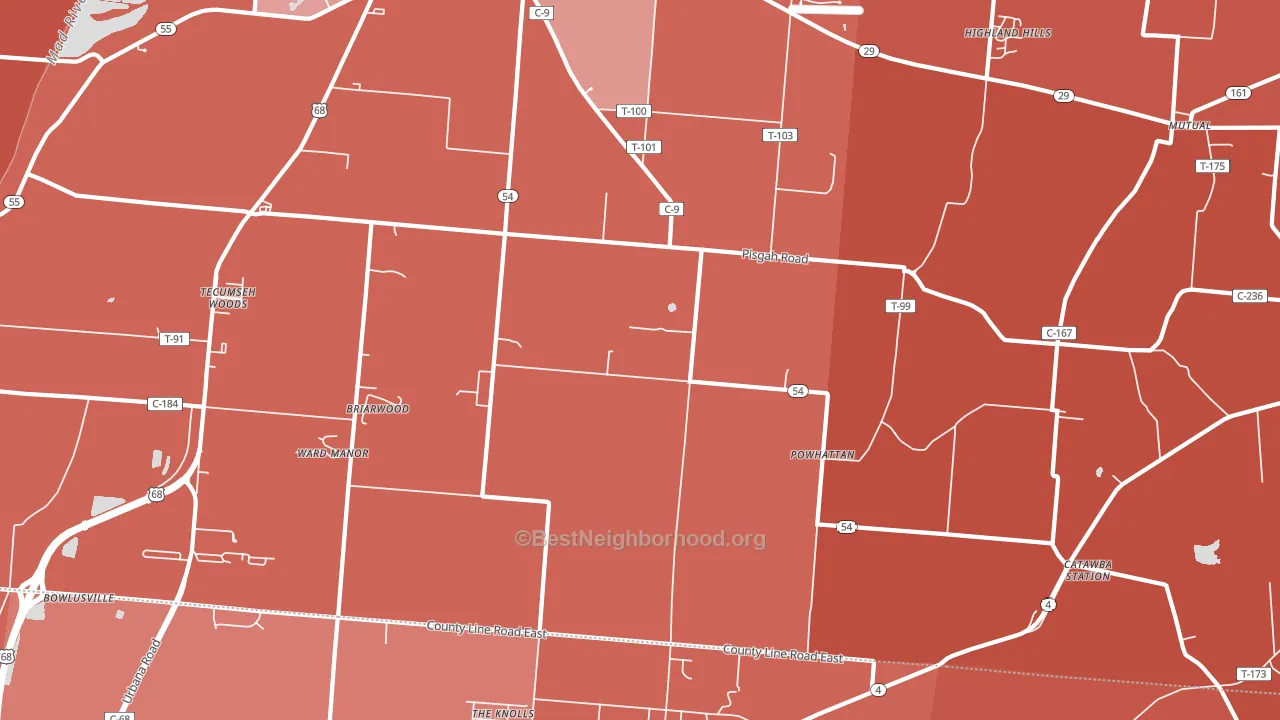Powhatton, OH block-group political-lean map