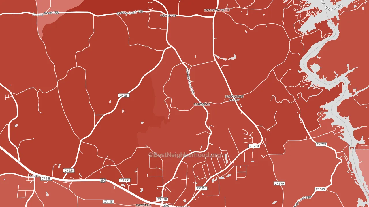 Powledge, AL block-group political-lean map