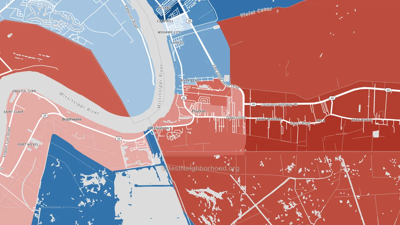 Poydras, LA block-group political-lean map