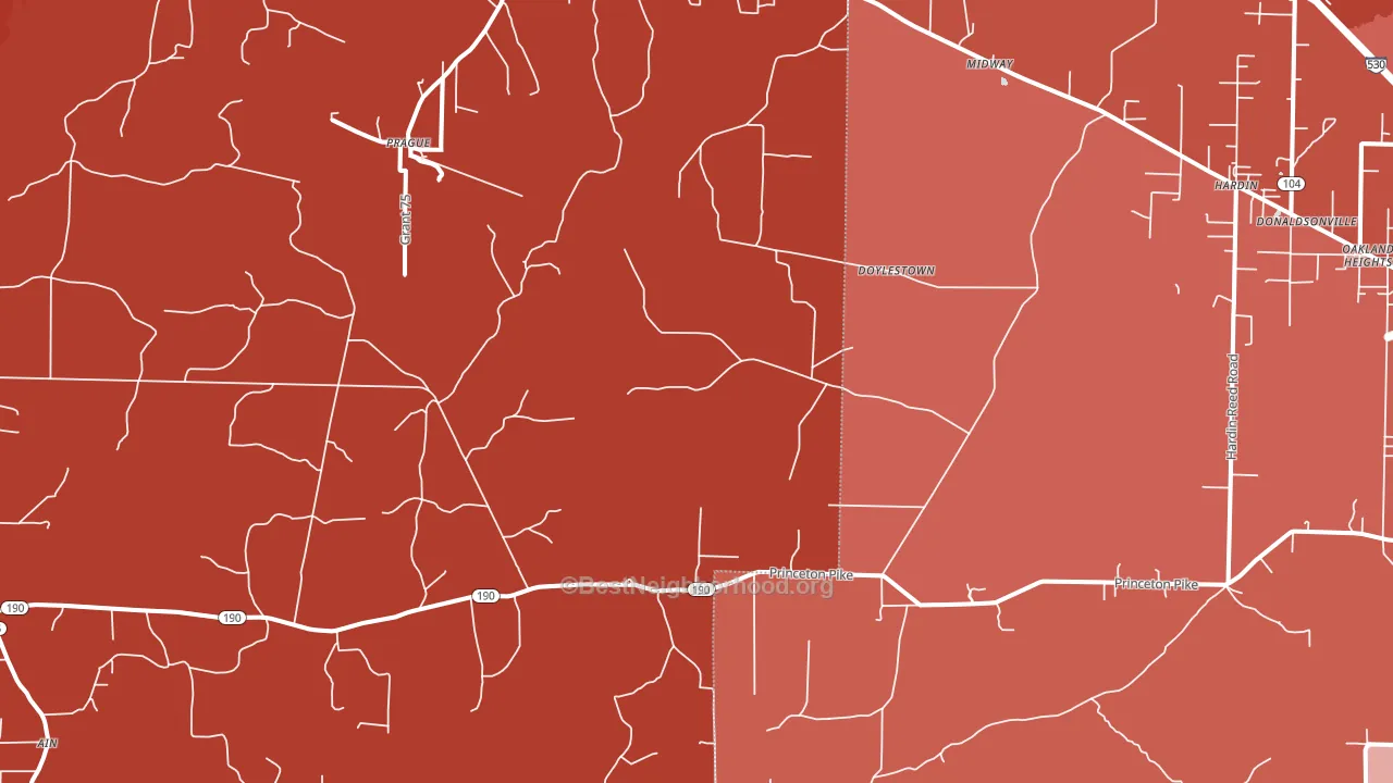 Prague, AR block-group political-lean map
